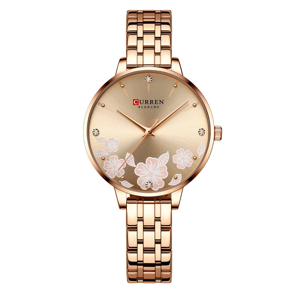 "Steel Petal Elegance Quartz Watch"