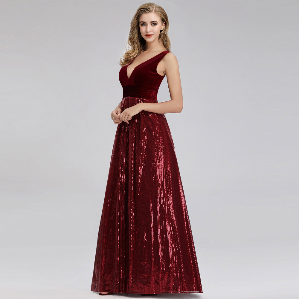 V-neck Sleeveless Mopping Sequins