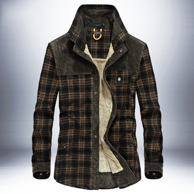 "Polar Expedition: Men's Thicken Warm Fleece Cotton Plaid Jacket"