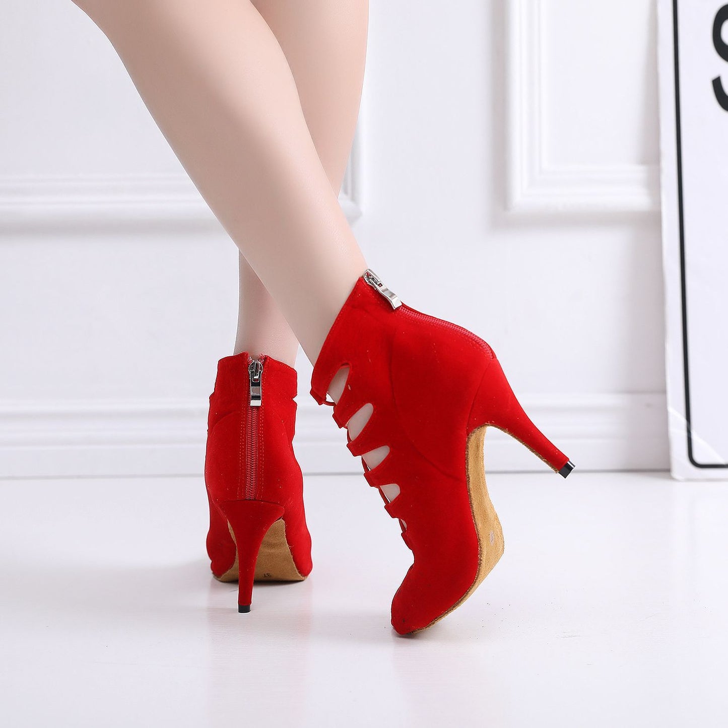 Soft Bottom Peep Toe High Heel Ankle Boots