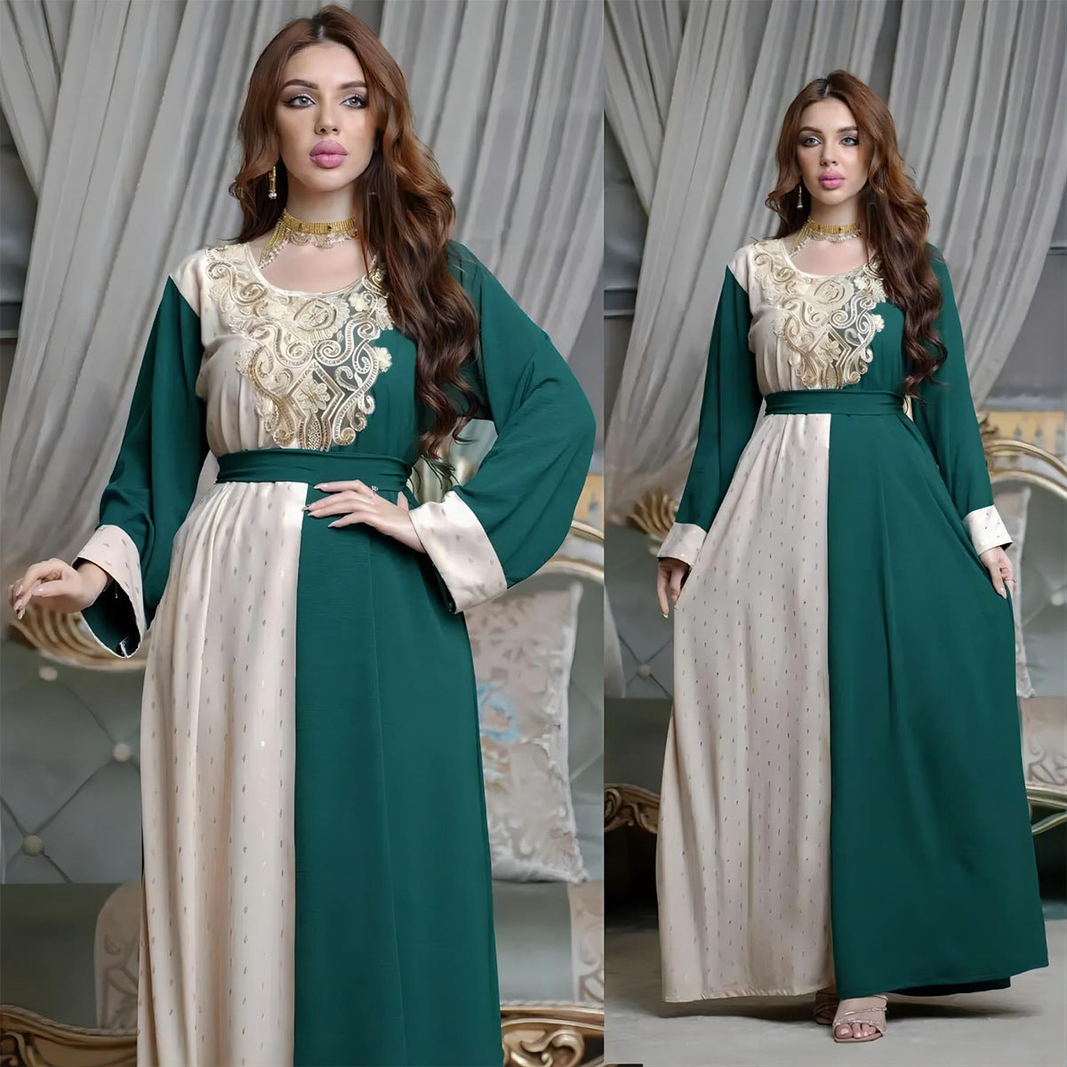 Embroidery Applique Arabic Tunic Robe Dress