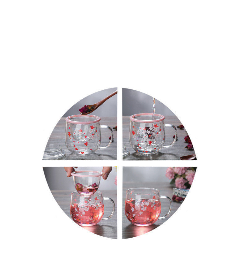 Cherry Blossom Cup Three-Piece High Borosilicate Glass Flower Tea Cup