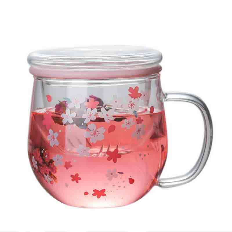 Cherry Blossom Cup Three-Piece High Borosilicate Glass Flower Tea Cup