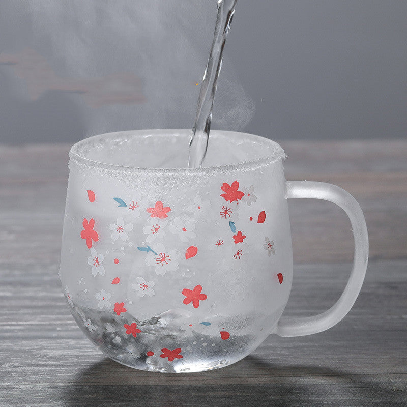 Cherry Blossom Cup Three-Piece High Borosilicate Glass Flower Tea Cup