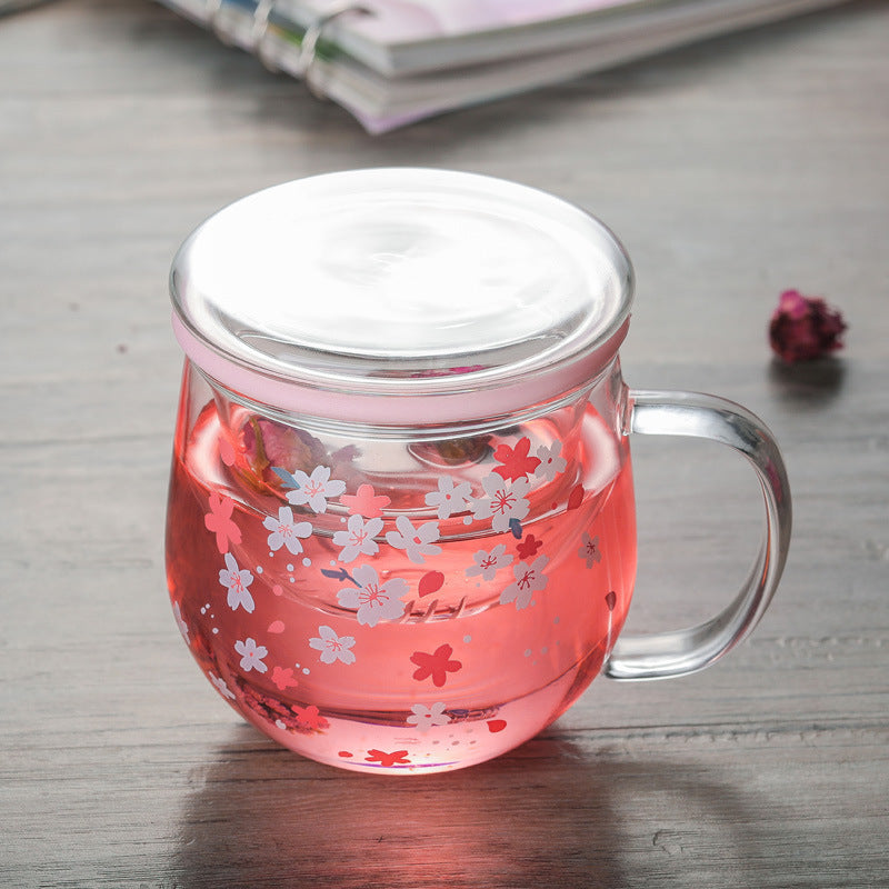 Cherry Blossom Cup Three-Piece High Borosilicate Glass Flower Tea Cup