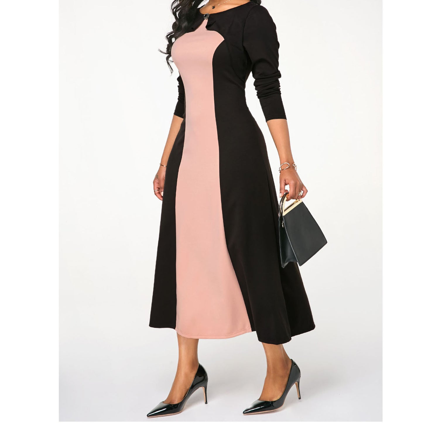 "Seasonal Harmony Long-Sleeved Soirée Dress"