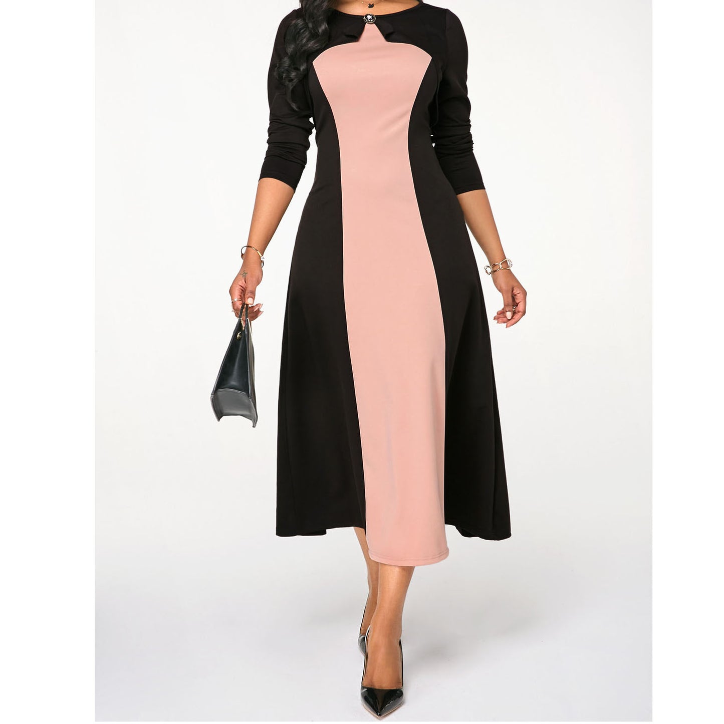 "Seasonal Harmony Long-Sleeved Soirée Dress"