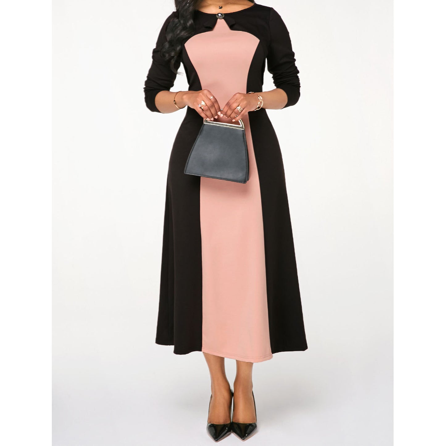 "Seasonal Harmony Long-Sleeved Soirée Dress"
