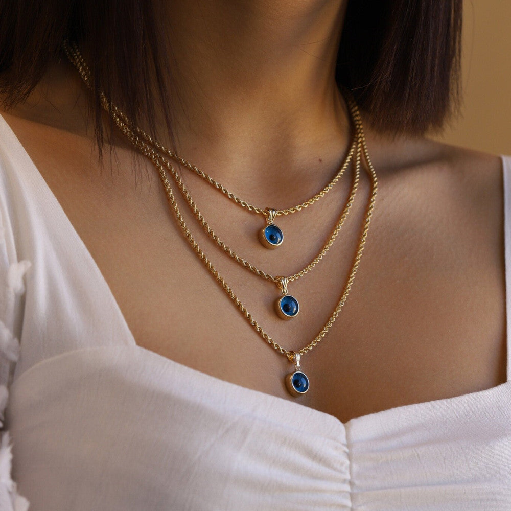 Round Eye Pendant Twist Chain Titanium Steel Plated 18k Gold