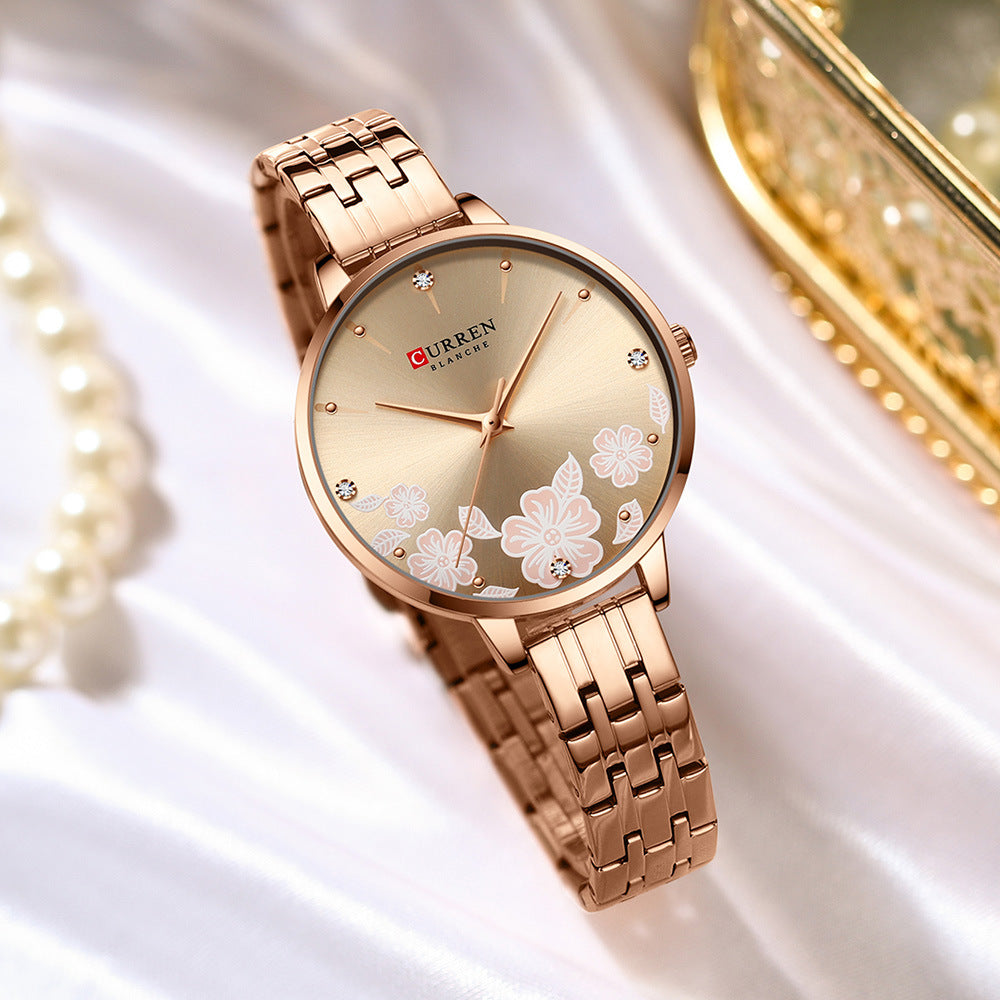 "Steel Petal Elegance Quartz Watch"