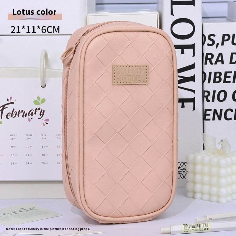 Large Capacity Woven Diamond Plaid Pencil Case