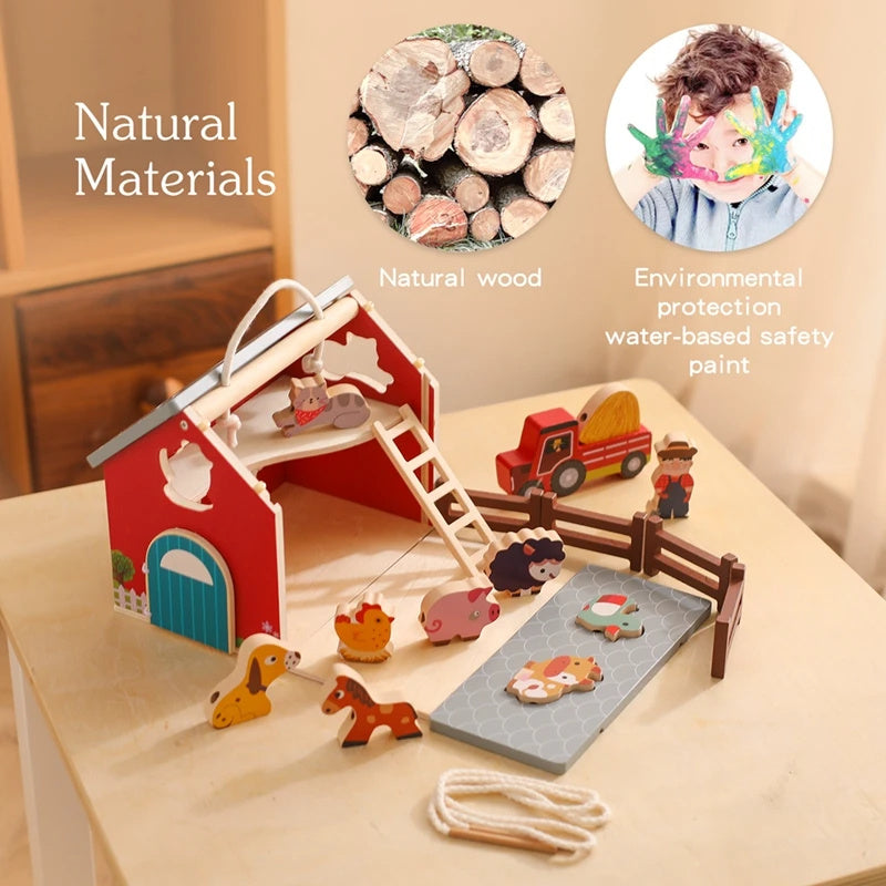 Children's Farm Cognitive Toy Wooden Barn Toy Suit