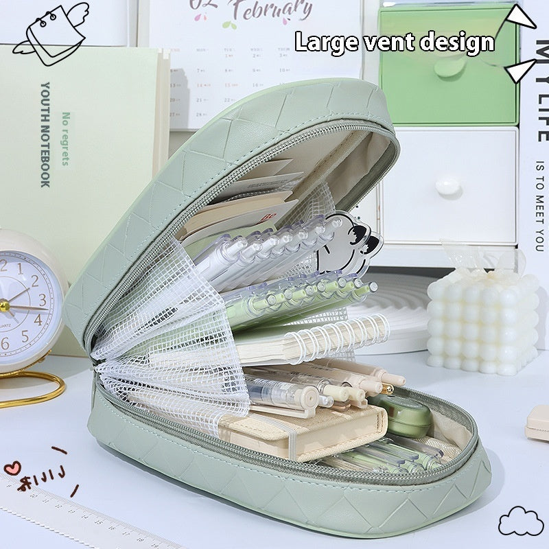 Large Capacity Woven Diamond Plaid Pencil Case