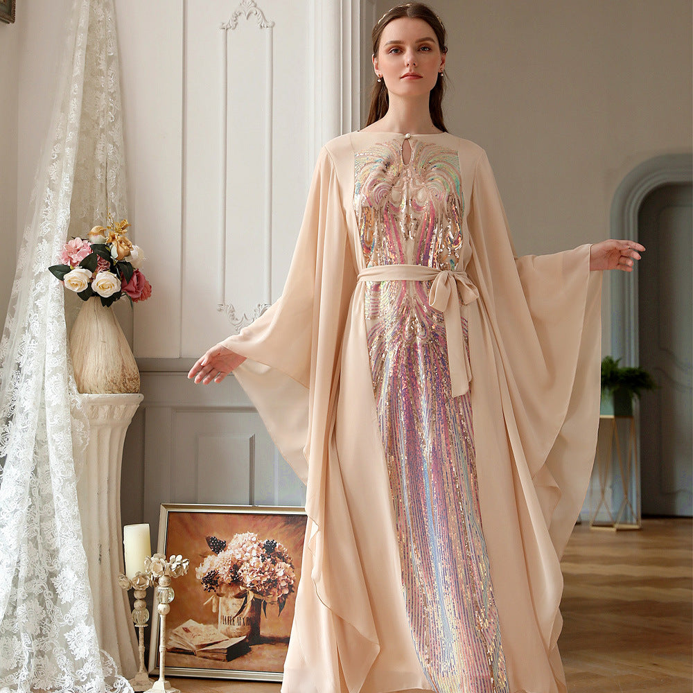 Colorful Butterfly Sleeve Dress