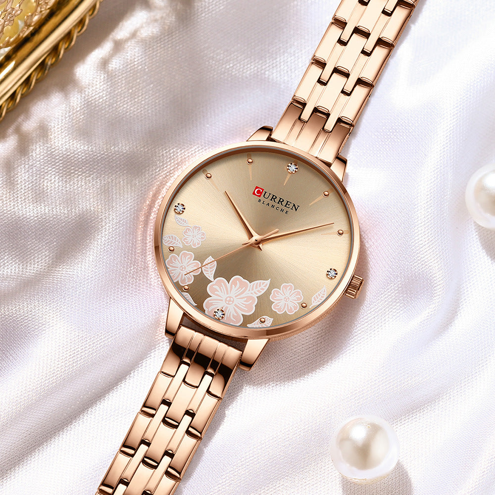 "Steel Petal Elegance Quartz Watch"