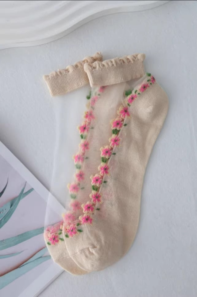 Thin Spun Glass Mesh Breathable Ankle Socks