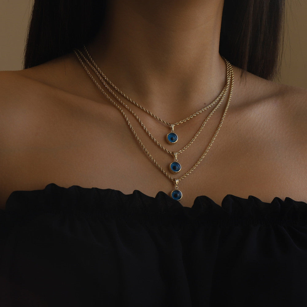 Round Eye Pendant Twist Chain Titanium Steel Plated 18k Gold