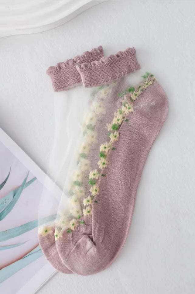 Thin Spun Glass Mesh Breathable Ankle Socks