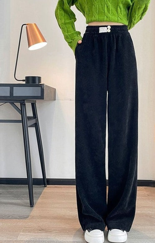 Thick Lambskin Women's Wide-leg Pants Autumn And Winter Loose