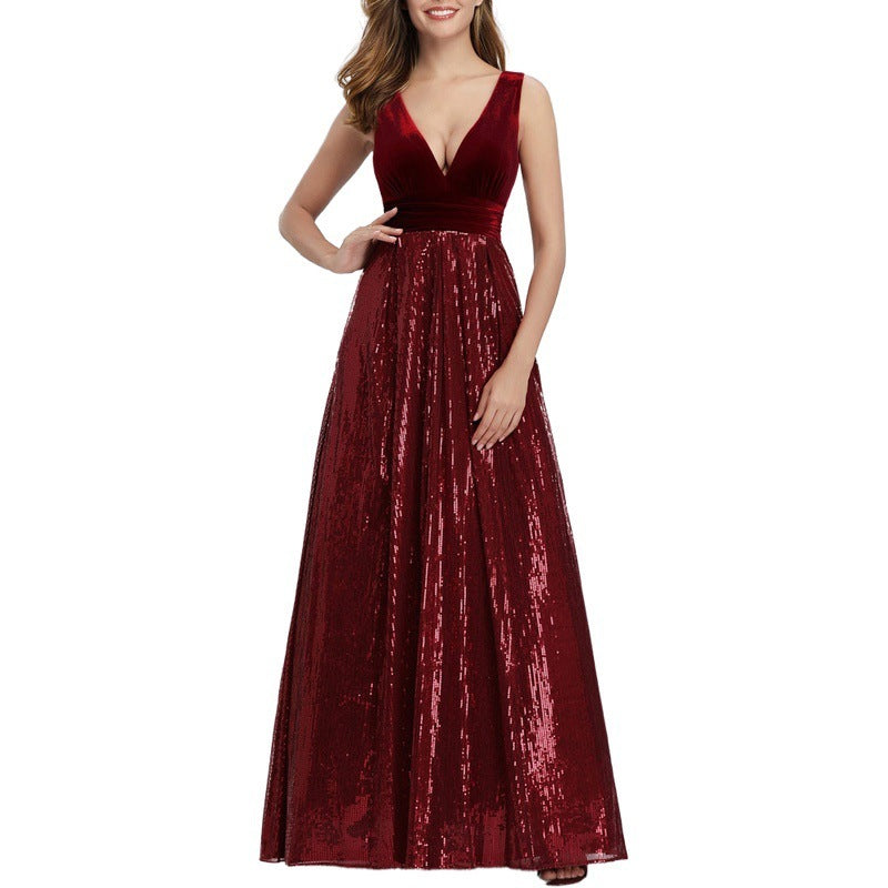 V-neck Sleeveless Mopping Sequins
