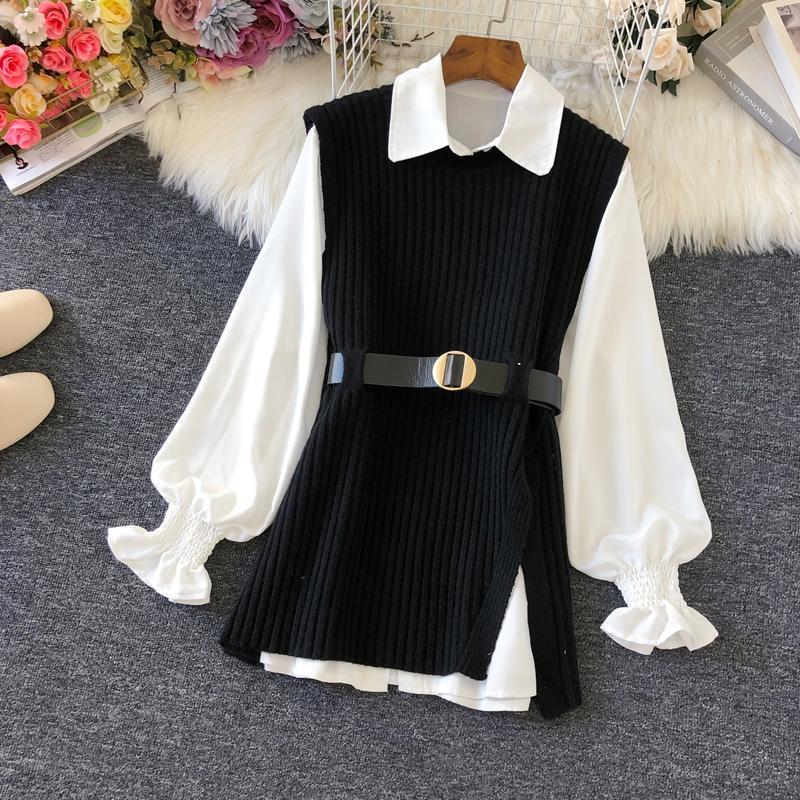 Shirt Knitted Two-piece Vest Set High Quality Casual Fashion