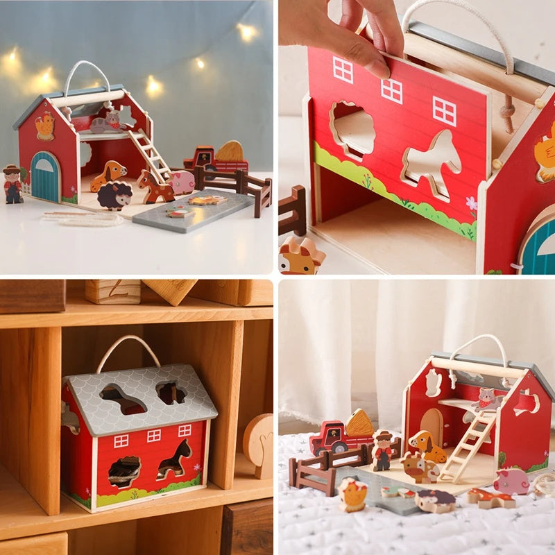 Children's Farm Cognitive Toy Wooden Barn Toy Suit