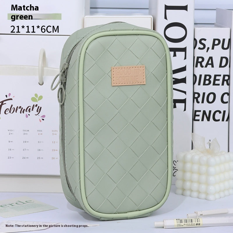 Large Capacity Woven Diamond Plaid Pencil Case