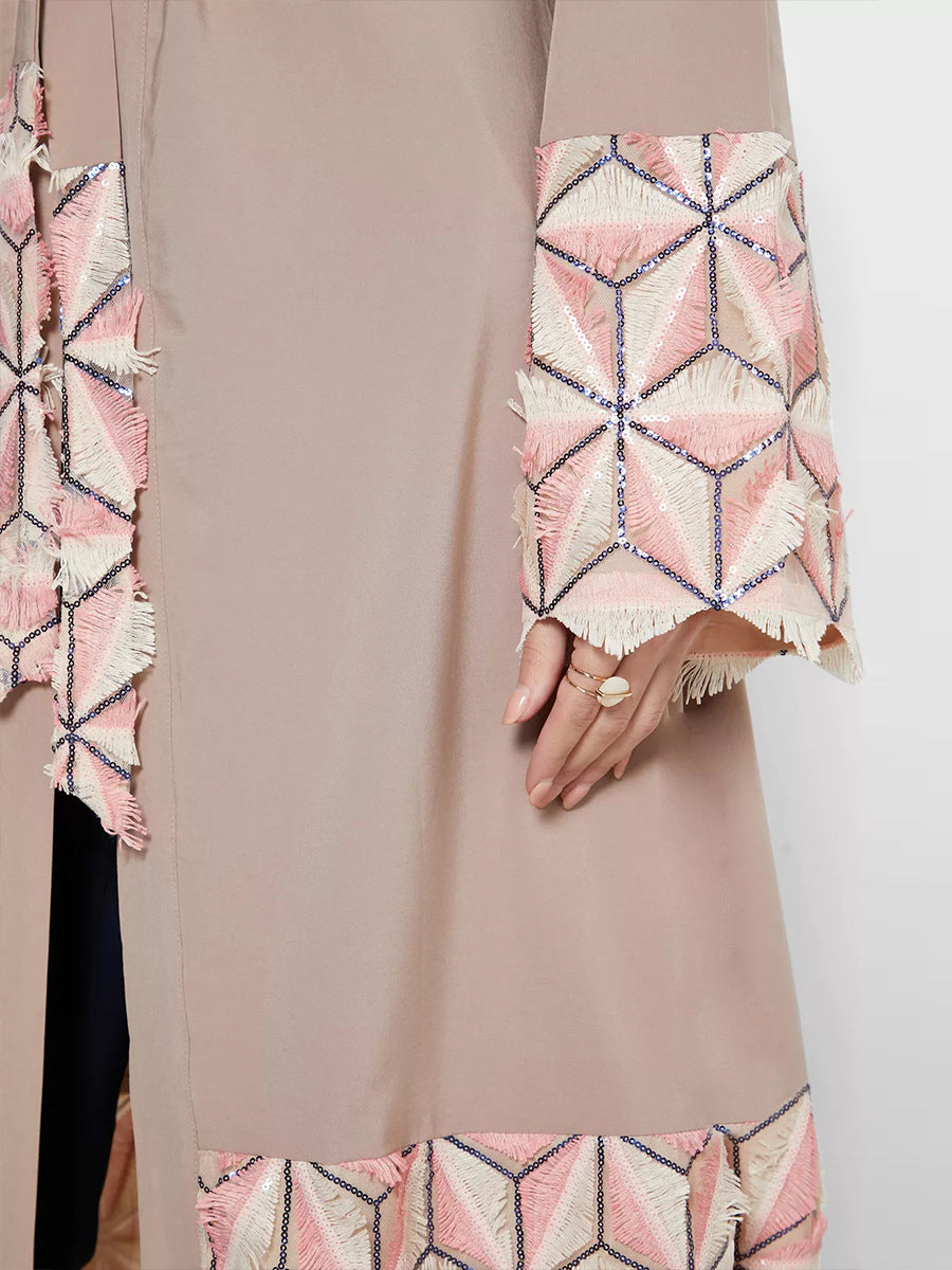 Spliced Lace Up Cardigan Robe