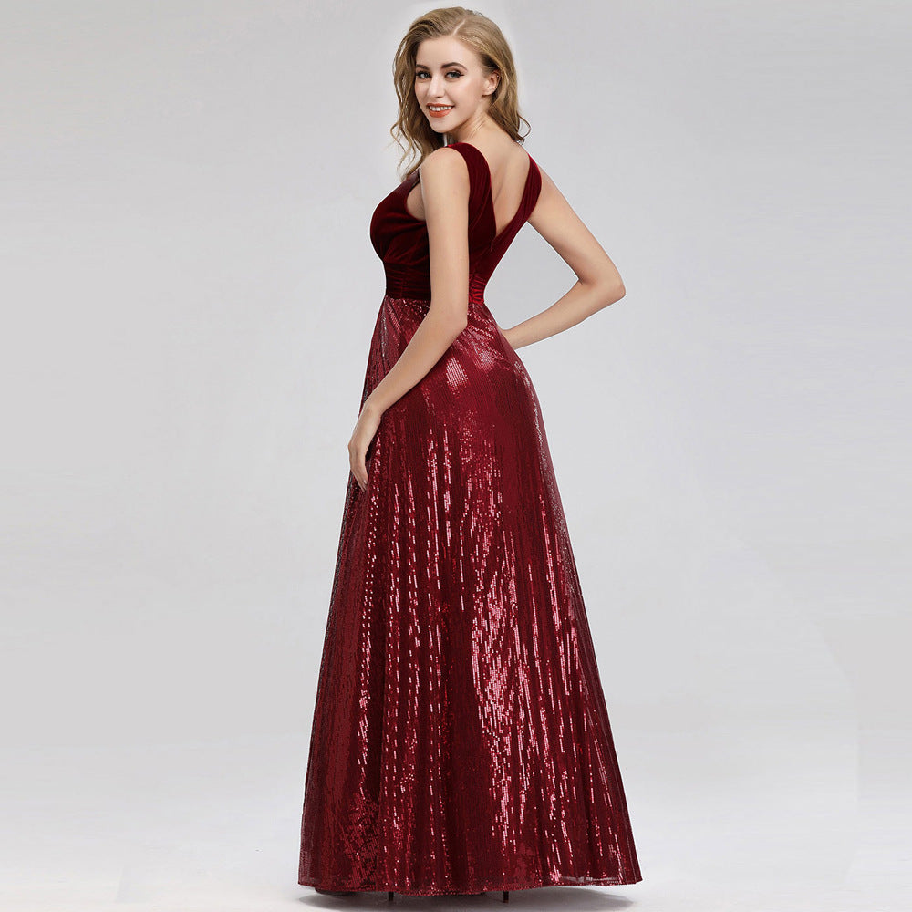 V-neck Sleeveless Mopping Sequins
