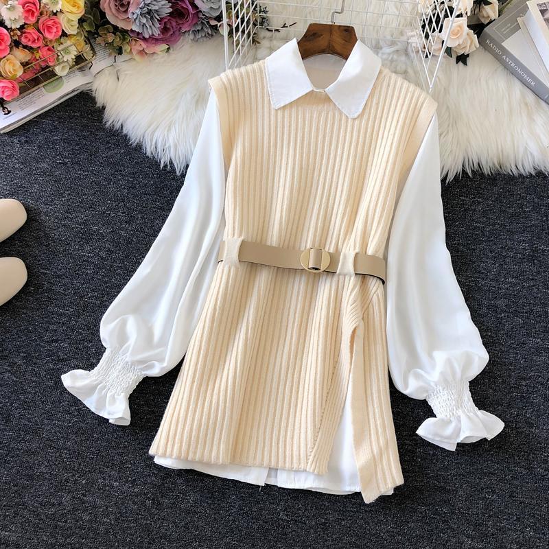 Shirt Knitted Two-piece Vest Set High Quality Casual Fashion