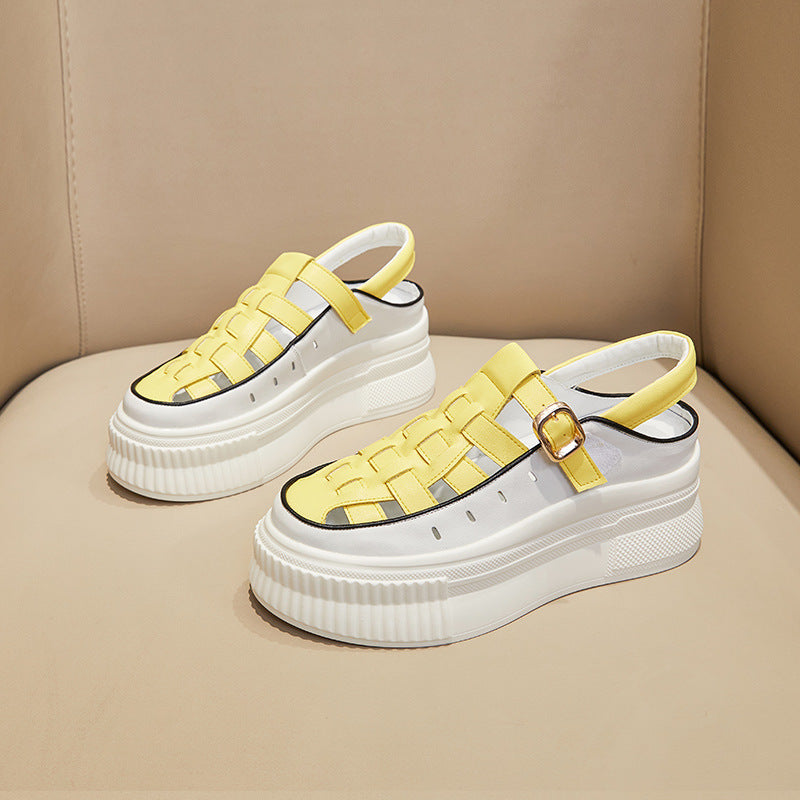 Women's Cutout Versatile Inner Heightening Platform Toe Sandals