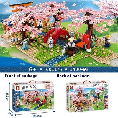 Street View Cherry Blossom Pavilion Building Model Decoration Small Particle Blocks