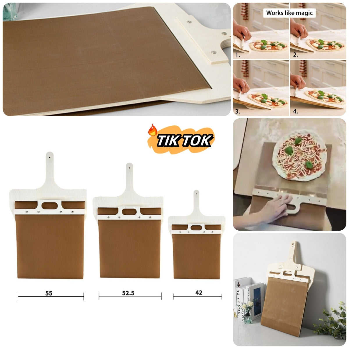 3 Sizes Sliding Pizza Peel Shovel Storage Board Pizza Scorrevole Wooden Handle Transfer Pizza