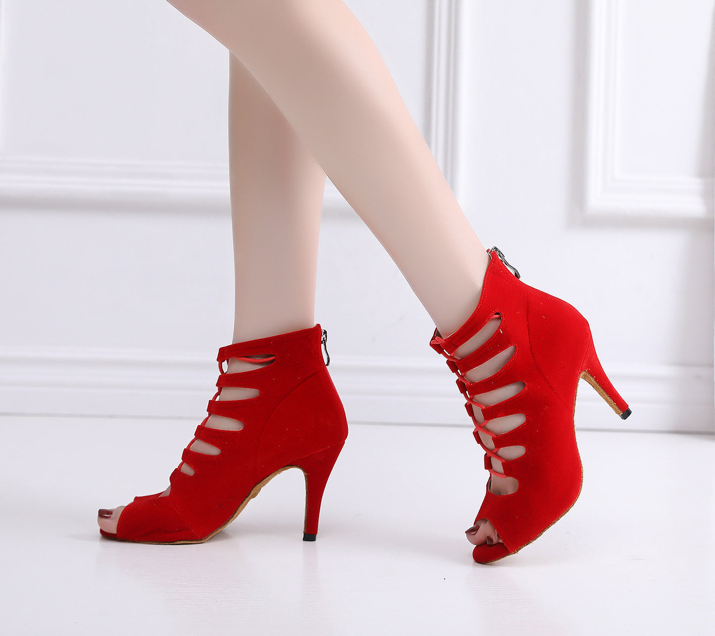 Soft Bottom Peep Toe High Heel Ankle Boots