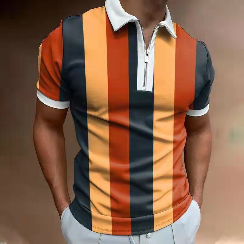 "Stripe Fusion: Men's Lapel Polo Tee"