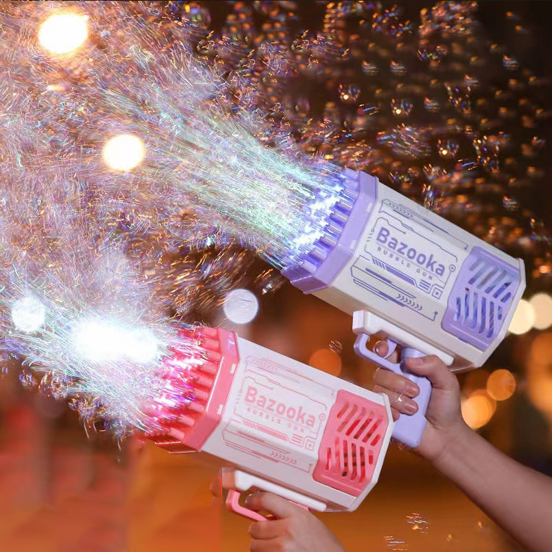 Bubble Gun Rocket Holes Soap Bubbles Machine Gun Automatic Blower With Light Toys For Kids