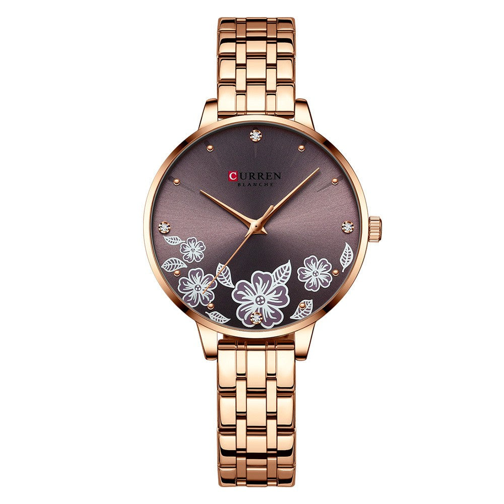 "Steel Petal Elegance Quartz Watch"