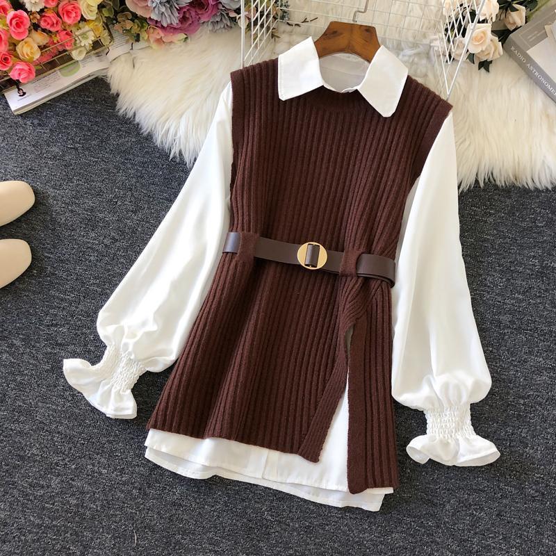 Shirt Knitted Two-piece Vest Set High Quality Casual Fashion