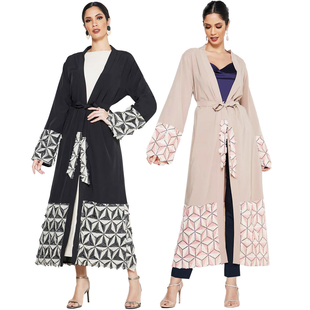 Spliced Lace Up Cardigan Robe