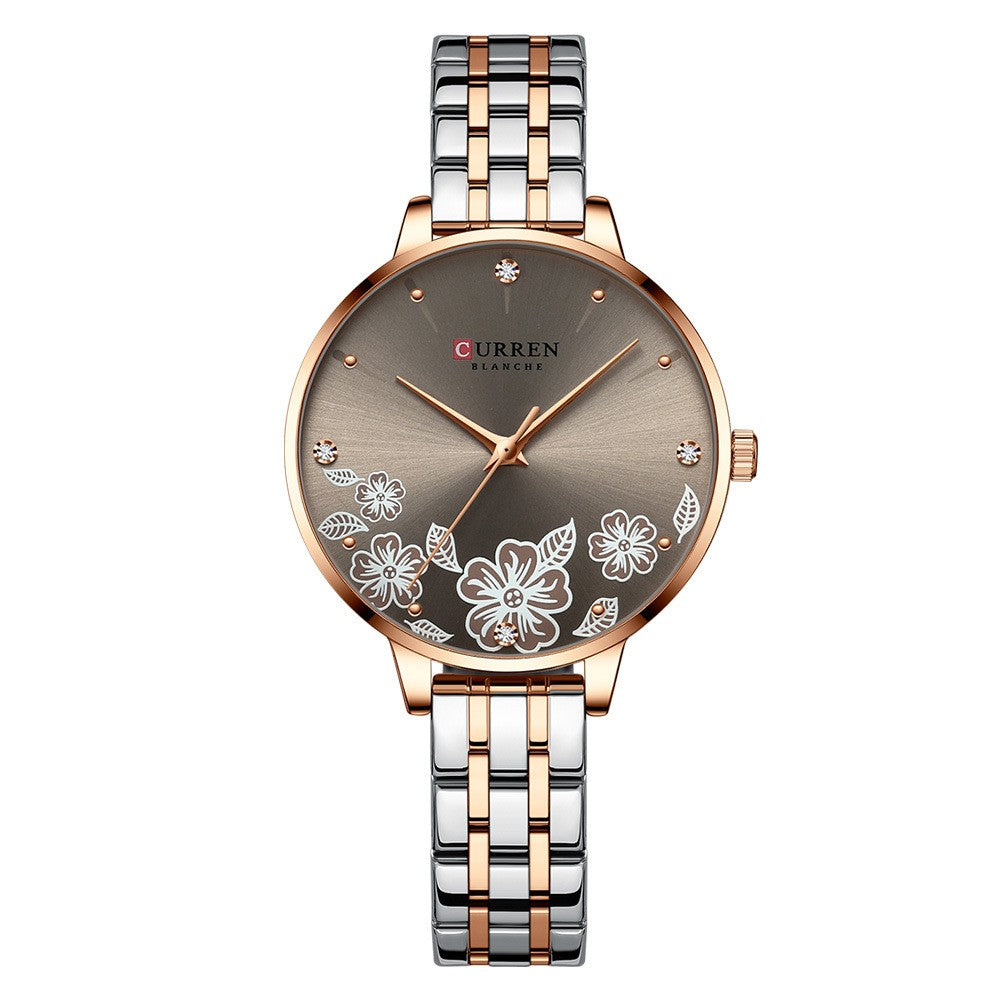 "Steel Petal Elegance Quartz Watch"