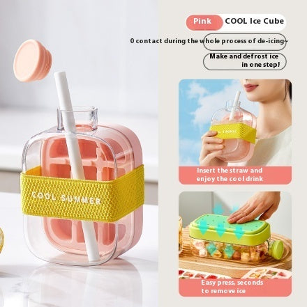 One-Click Molding Cooling Cup,Instant Ice Maker,,Straw Included,Curling Mold,Portable & Stylish Chilled Drink