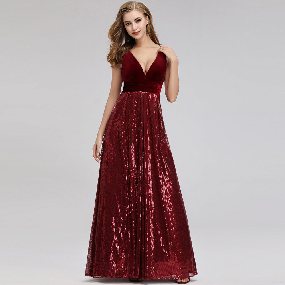 V-neck Sleeveless Mopping Sequins