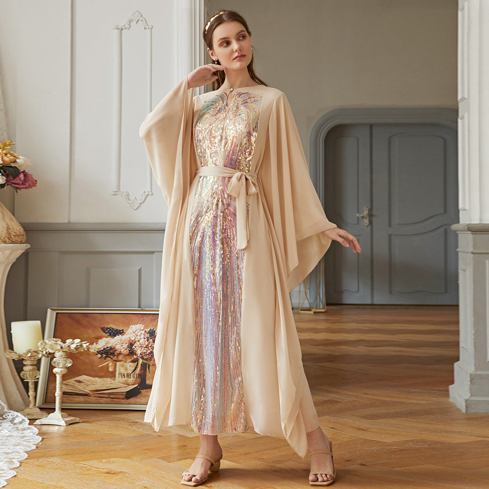 Colorful Butterfly Sleeve Dress
