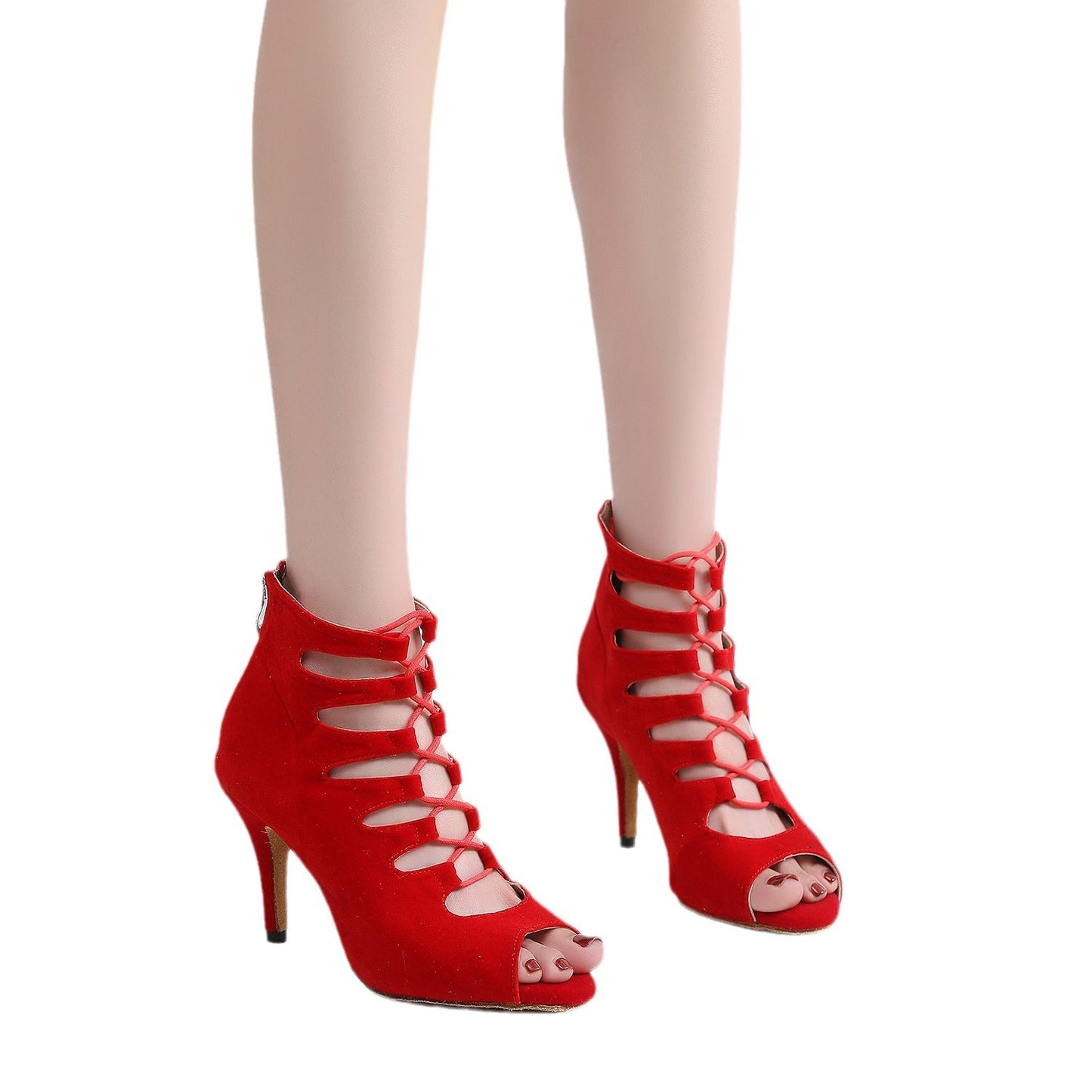 Soft Bottom Peep Toe High Heel Ankle Boots