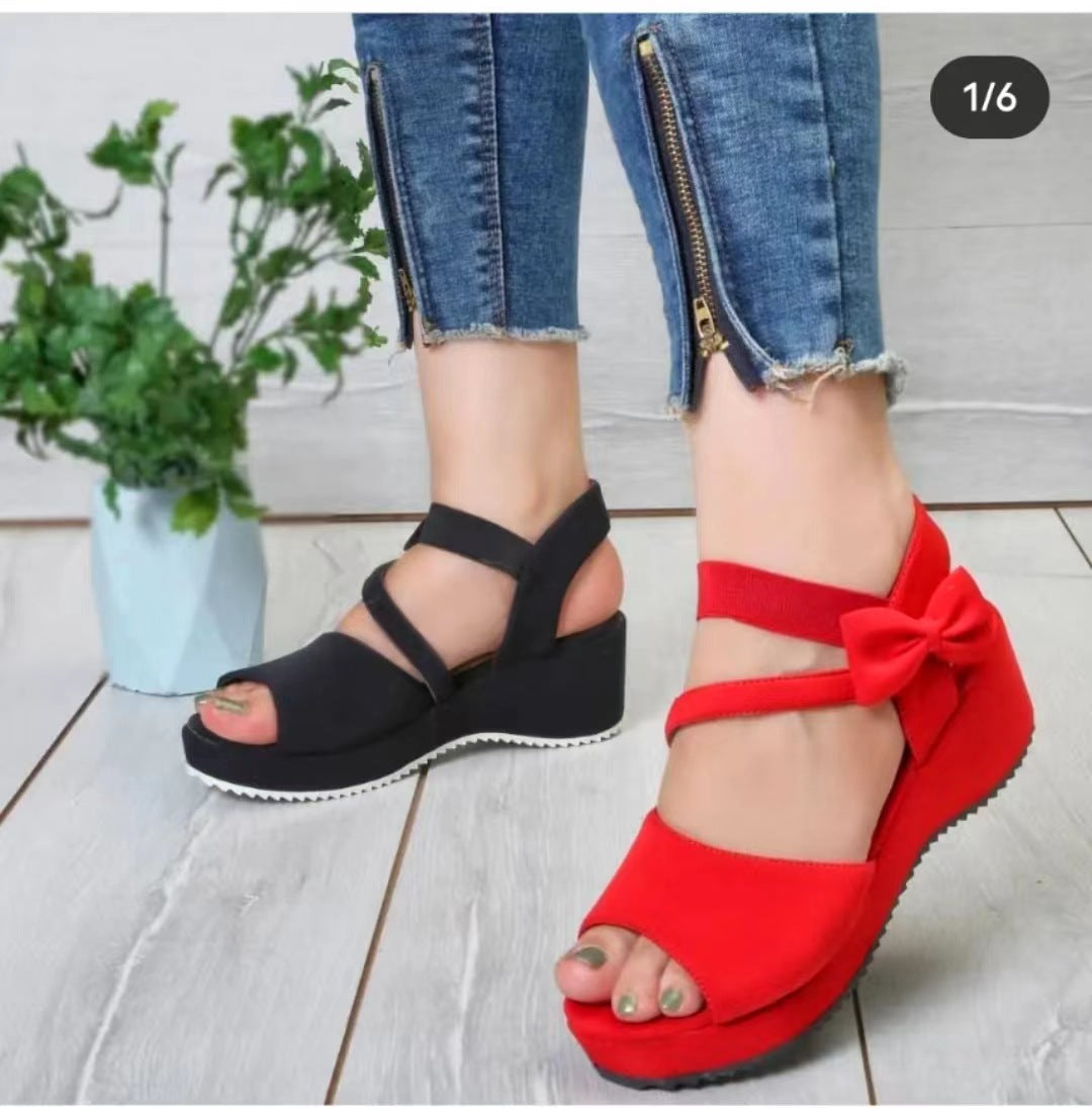 "Suede Soar: Plus Size Wedge Peep Toe Sandals"