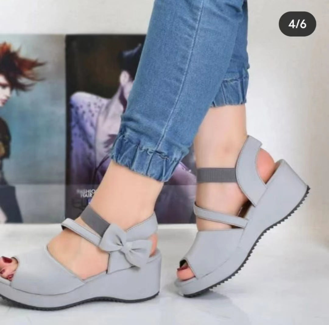 "Suede Soar: Plus Size Wedge Peep Toe Sandals"