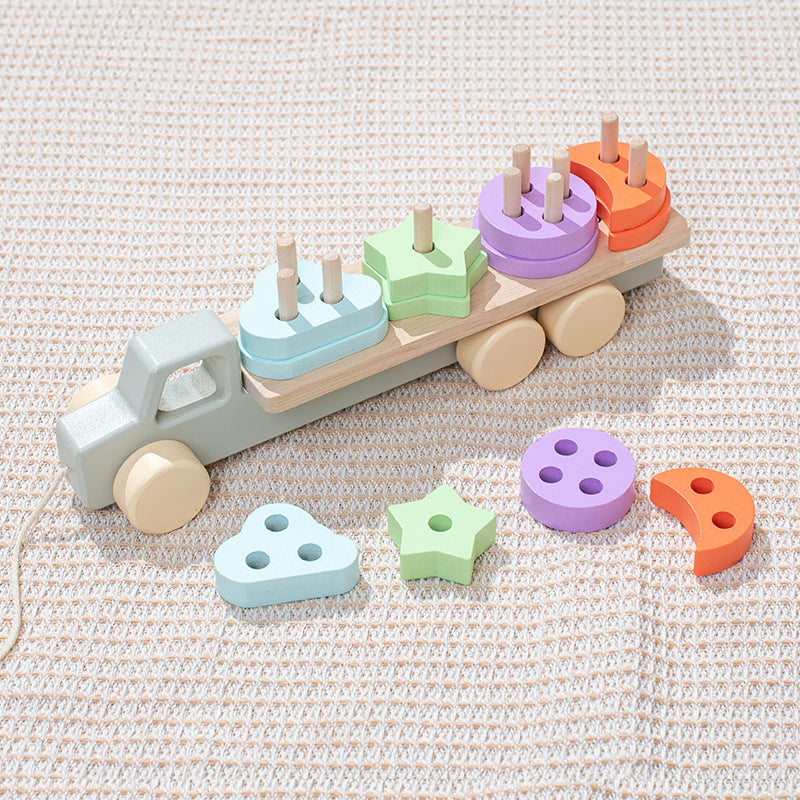 Wooden Children's Trailer Puzzle Block Toys