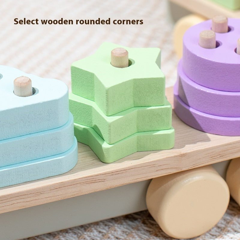 Wooden Children's Trailer Puzzle Block Toys