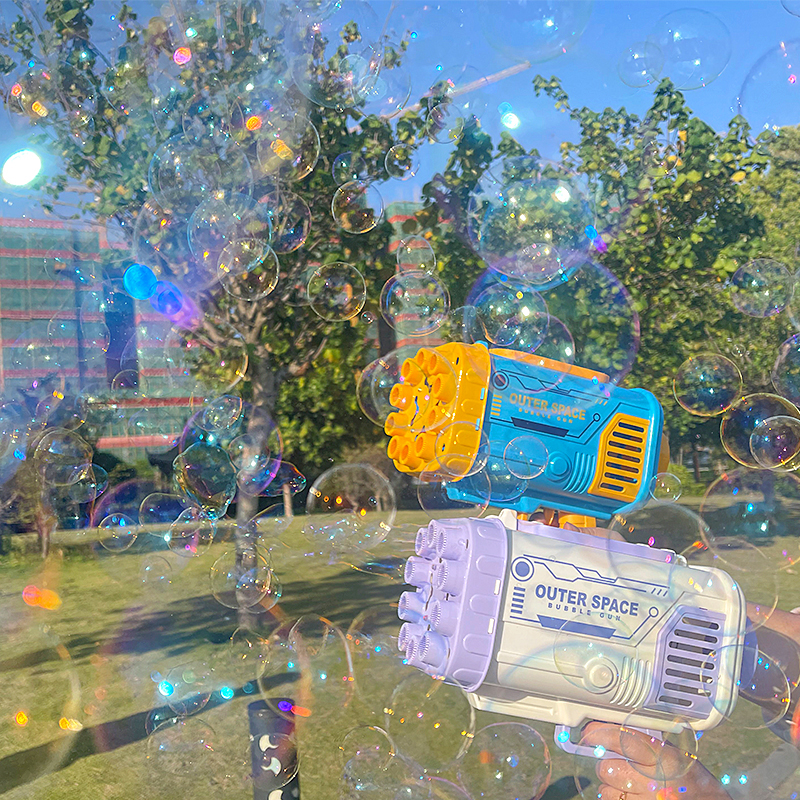 Bubble Gun Rocket Holes Soap Bubbles Machine Gun Automatic Blower With Light Toys For Kids
