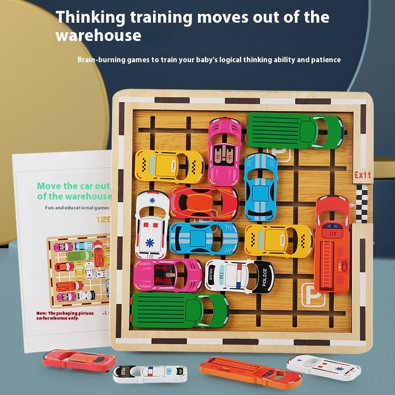 Wooden Children's Early Education Car Klotski Moving Car Out Logic Thinking Training Toys